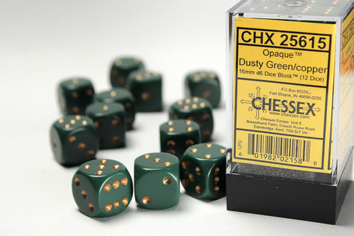 Opaque 16mm d6 Dusty Green/copper Dice Block™ (12 dice) - LITKO Game Accessories