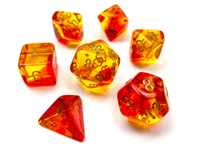 Gemini® Polyhedral Translucent Red-Yellow/gold 7-Die Set-Dice-LITKO Game Accessories