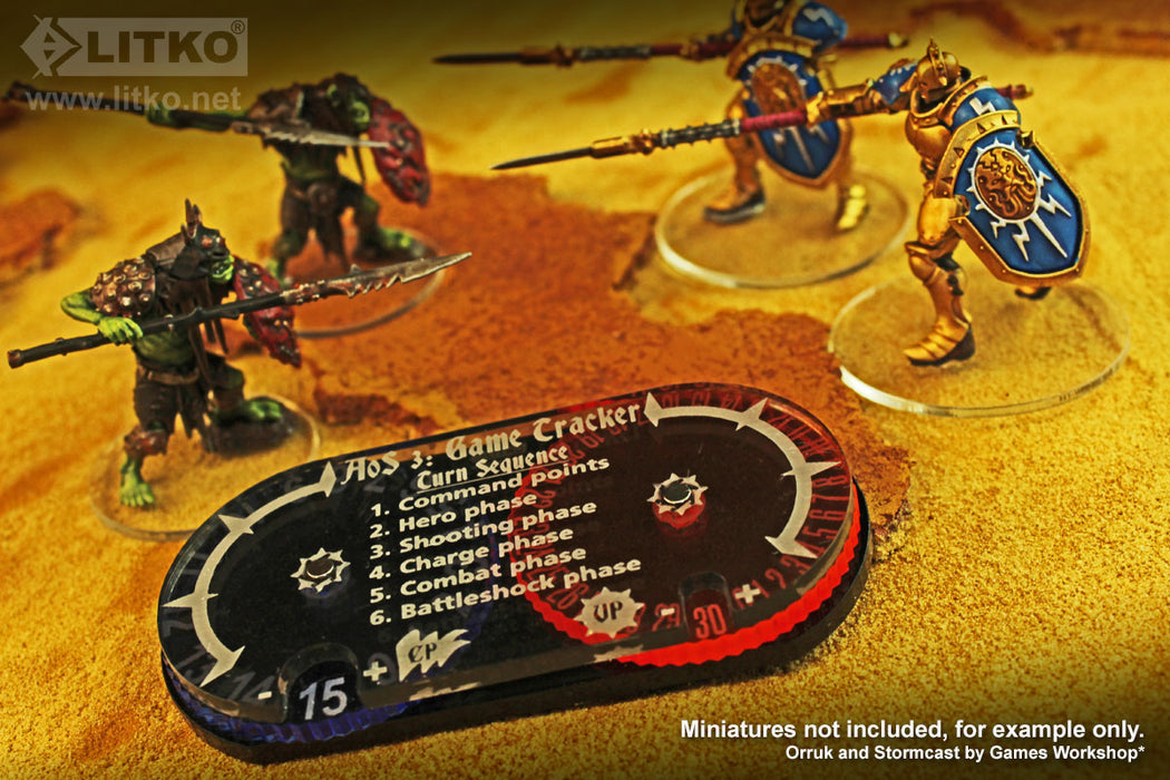LITKO Command & Victory Point Tracker Compatible with AoS 3rd Edition, Fluorescent Blue & Pink - LITKO Game Accessories