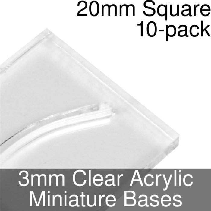 Miniature Bases, Square, 20mm (Paper Mini Slot), 3mm Clear (10)-Miniature Bases-LITKO Game Accessories