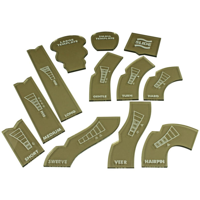LITKO Gaslands Miniatures Game Template Set, Translucent Bronze (12)-Movement Gauges-LITKO Game Accessories