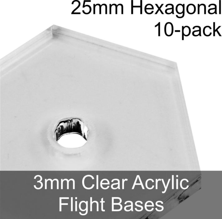 Flight Bases, Hexagonal, 25mm, 3mm Clear (10)-Flight Stands-LITKO Game Accessories