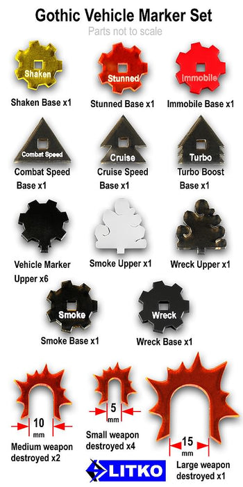 LITKO Gothic Vehicle Marker Set, Multi-Color (15)-Tokens-LITKO Game Accessories