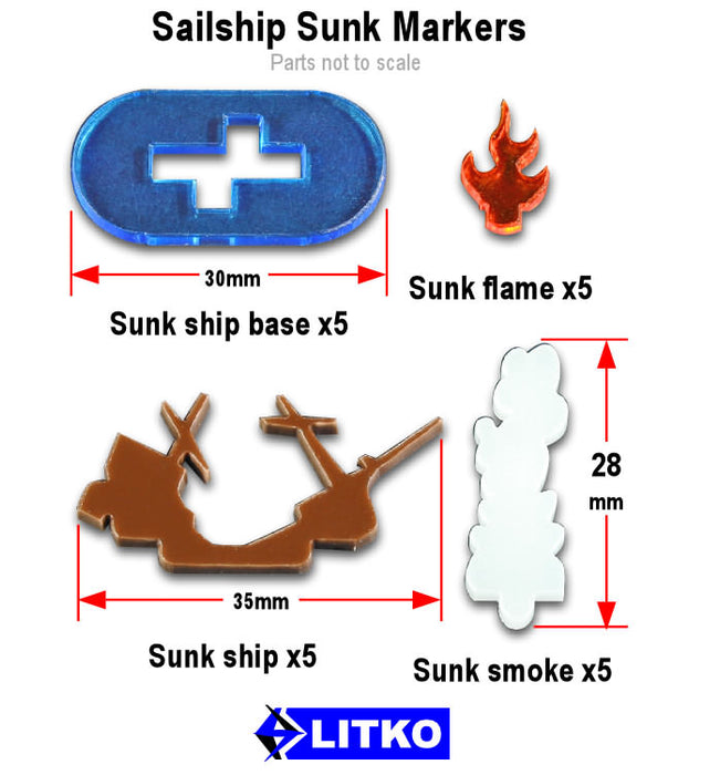LITKO Sailship Sunk Markers (5)-Tokens-LITKO Game Accessories