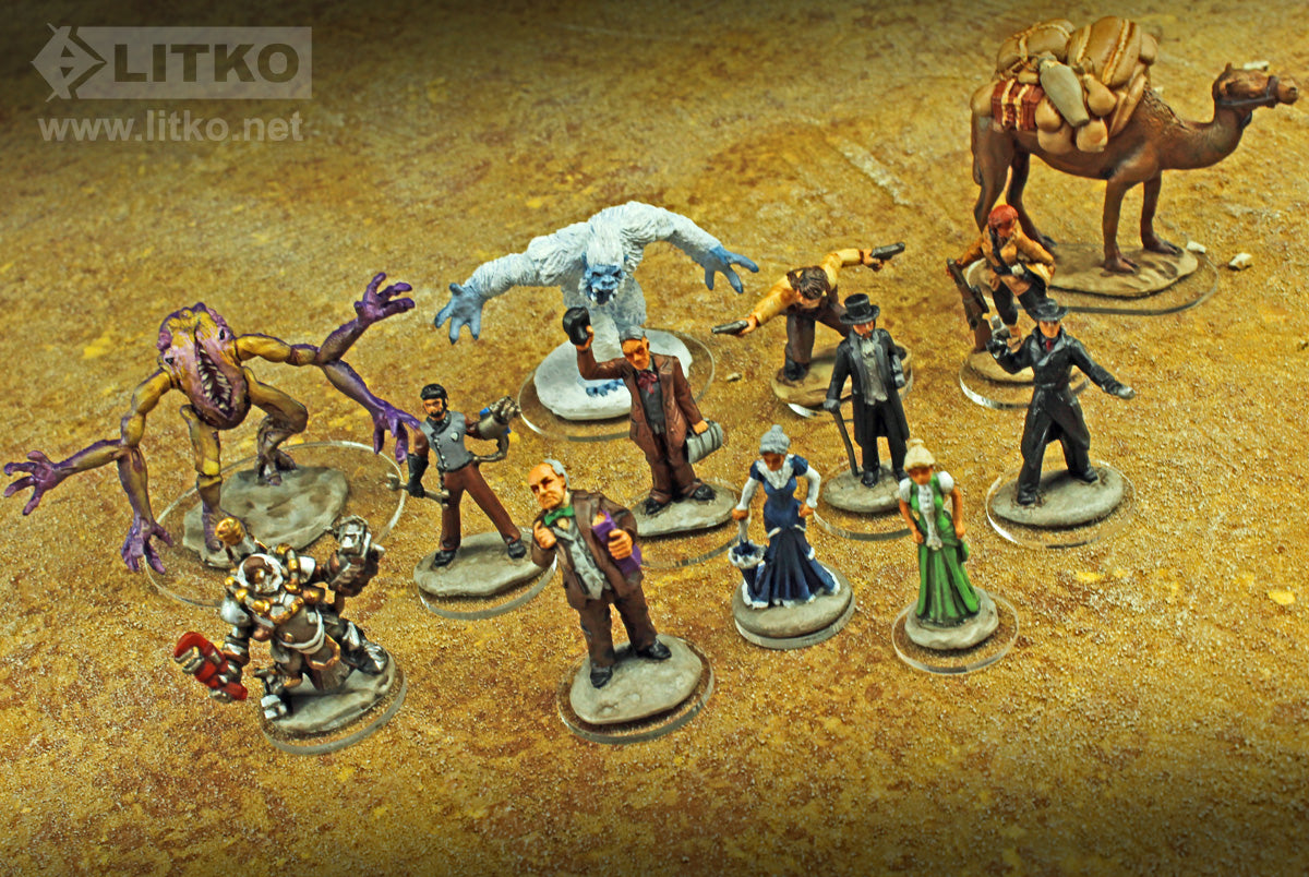 Litko Minis with sculpted bases on LITKO Clear Bases — LITKO Game Accessories