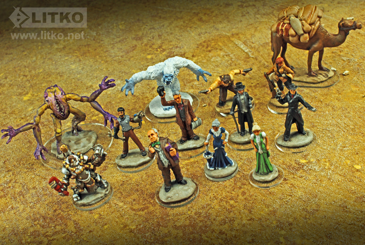 Minis with sculpted bases on LITKO Clear Bases