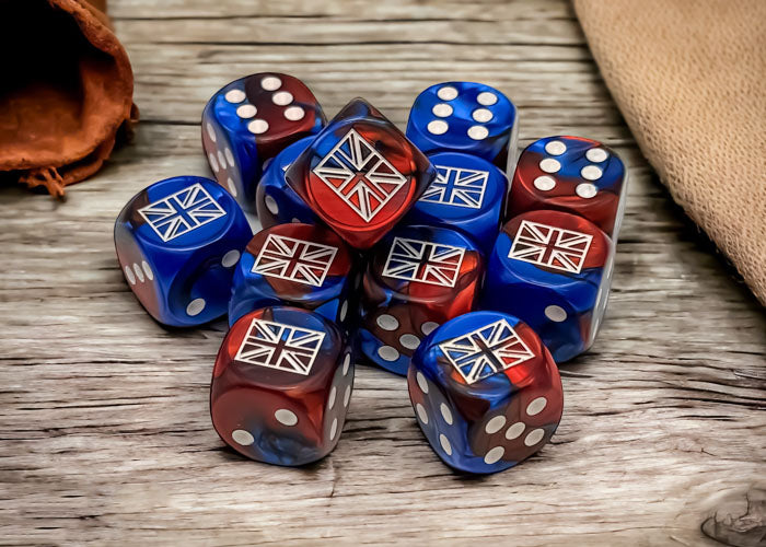 Great Britain War Dice Gemini® Blue-Red/white 16mm d6 Dice Block (12 dice)-Dice-LITKO Game Accessories