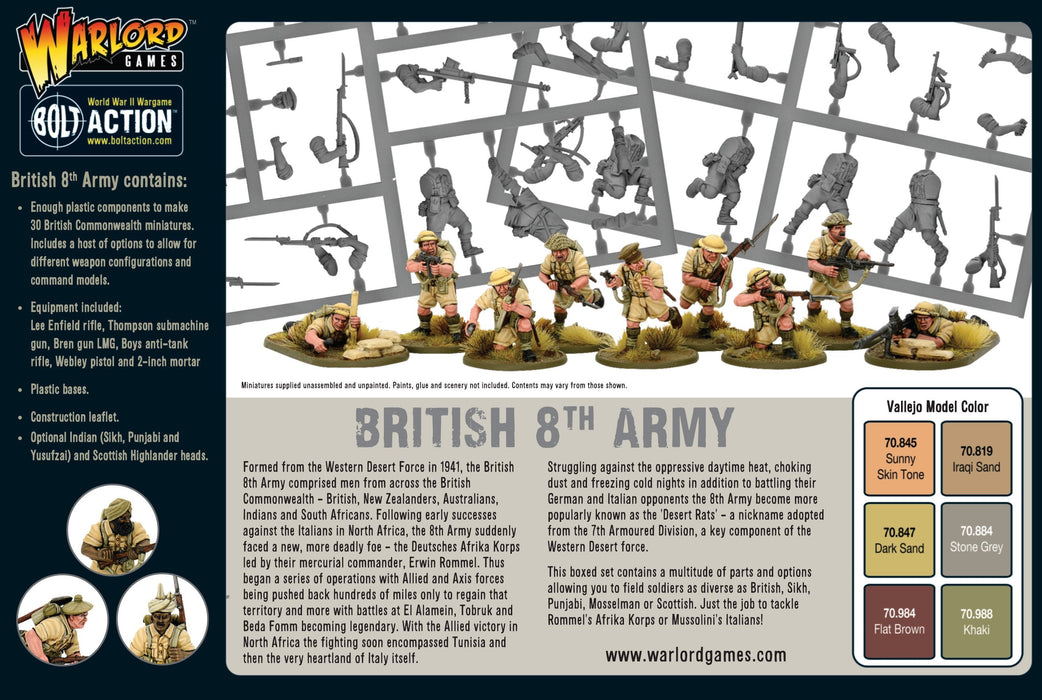 28mm Bolt Action | British 8th Army | WWII Commonwealth Infantry in the Western Desert (30) (Plastic)-Miniatures-LITKO Game Accessories