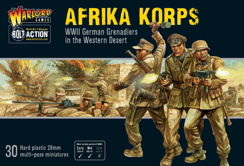 28mm Bolt Action | Afrika Korps | WWII German Grenadiers in the Western Desert (30) (Plastic)-Miniatures-LITKO Game Accessories