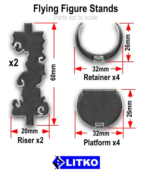 LITKO Flying Figure Stands, 25mm (2) (NEW! Multiple Shapes on One Listing!)