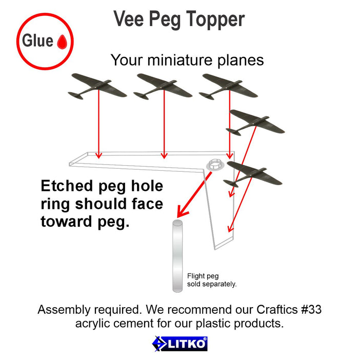 LITKO 60mm Wide Vee-Formation Standard Flight Peg Toppers, 1.5mm Clear (10)-Flight Stands-LITKO Game Accessories