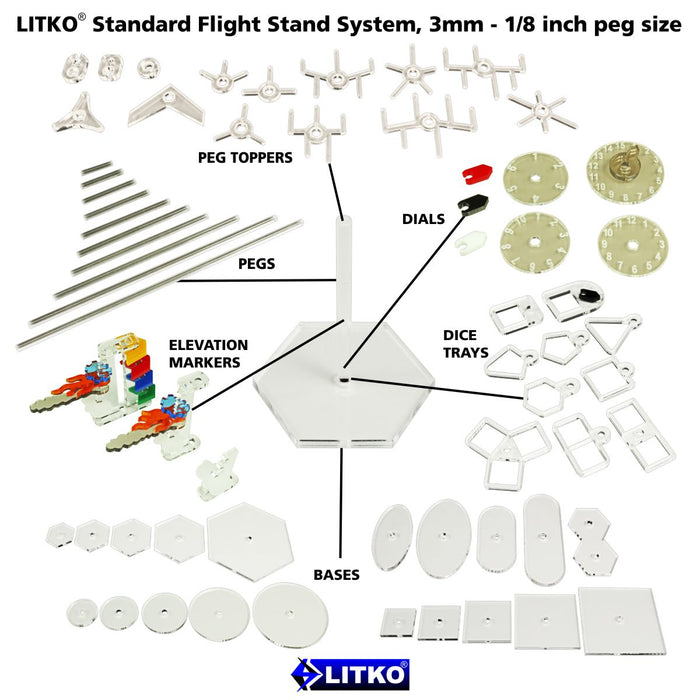 LITKO 60mm Wide Vee-Formation Standard Flight Peg Toppers, 1.5mm Clear (10)-Flight Stands-LITKO Game Accessories