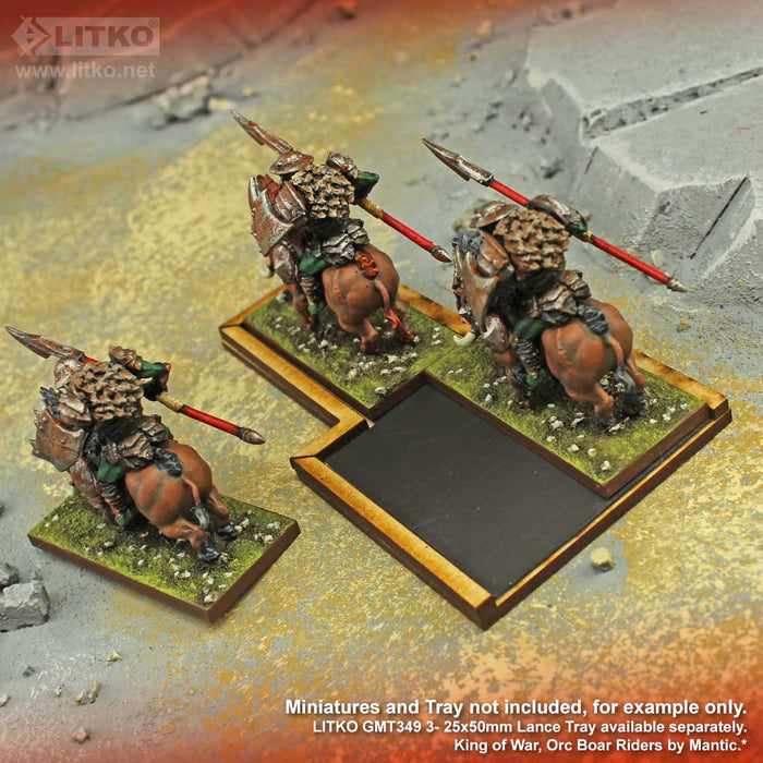 LITKO Lance Formation Tray Flex-Steel Insert Compatible with Warhammer: The Old World, 3 Cavalry 25x50mm Bases - LITKO Game Accessories