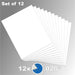 Product graphic showing a stack of 12 white 8x10 inch styrene sheets included in the 0.020-inch Plasticard Pack.