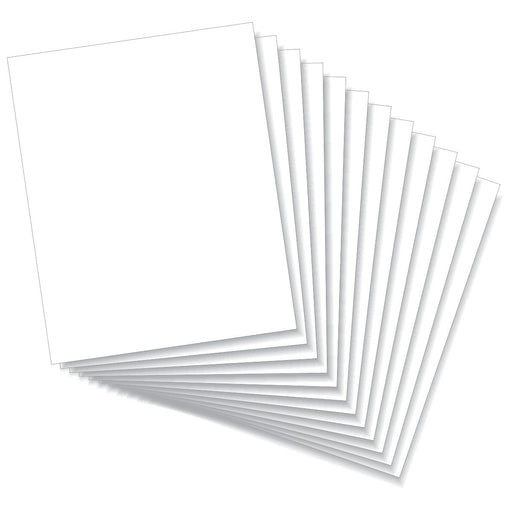 Product image displaying a fanned-out set of 12 white 8x10-inch styrene sheets for the 0.020-inch Plasticard Pack.