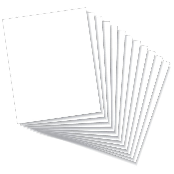 Product image displaying a fanned-out set of 12 white 8x10-inch styrene sheets for the 0.020-inch Plasticard Pack.