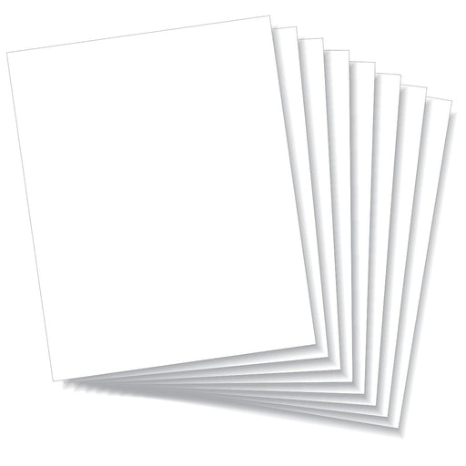 Product image displaying a fanned-out set of 8 white 8x10 inch styrene sheets for the 0.030-inch Plasticard Pack.