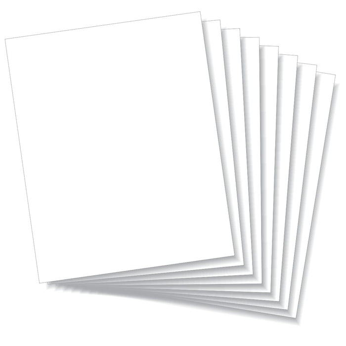 Product image displaying a fanned-out set of 8 white 8x10 inch styrene sheets for the 0.030-inch Plasticard Pack.