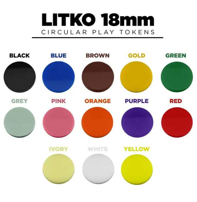LITKO 18mm Circular Game Tokens (25) (New! Multiple Colors on One LIsting!)