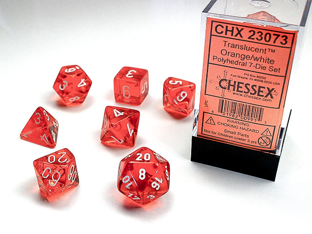 Translucent Polyhedral Orange/white 7-Die Set-Dice-LITKO Game Accessories