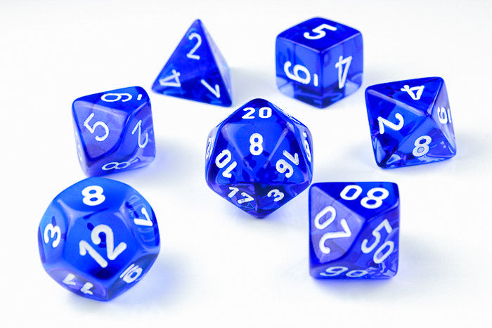 Translucent Polyhedral Blue/white 7-Die Set-Dice-LITKO Game Accessories