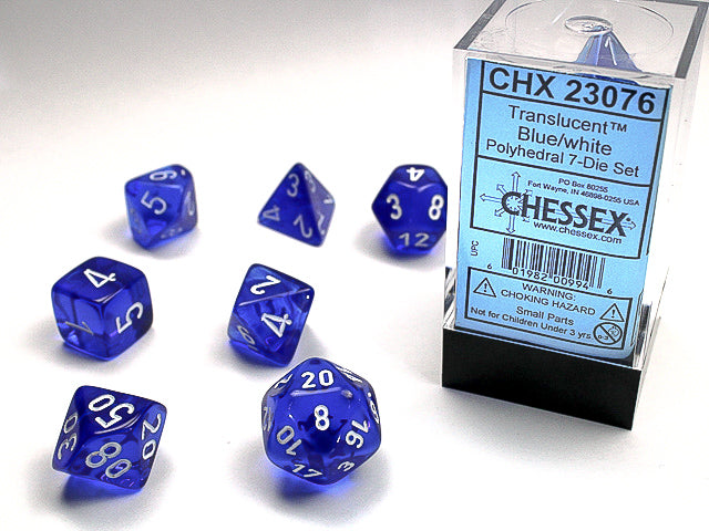 Translucent Polyhedral Blue/white 7-Die Set-Dice-LITKO Game Accessories