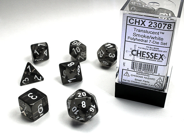 Translucent Polyhedral Smoke/white 7-Die Set-Dice-LITKO Game Accessories