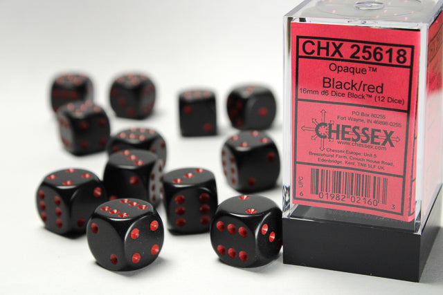 Opaque 16mm d6 Black/red Dice Block™ (12 dice)-Dice-LITKO Game Accessories