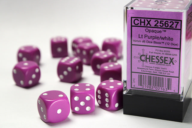 Opaque 16mm d6 Lt Purple/white Dice Block™ (12 dice)-Dice-LITKO Game Accessories