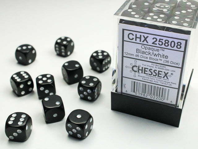 Opaque 12mm d6 Black/white Dice Block™ (36 dice)-Dice-LITKO Game Accessories