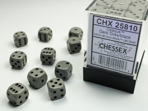Opaque 12mm d6 Dark Grey/black Dice Block™ (36 dice)-Dice-LITKO Game Accessories