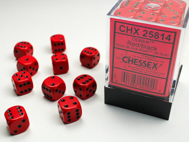 Opaque 12mm d6 Red/black Dice Block™ (36 dice)-Dice-LITKO Game Accessories
