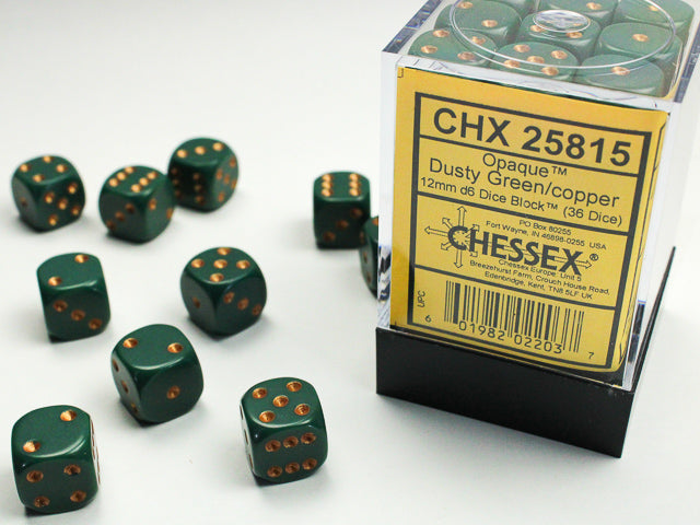Opaque 12mm d6 Dusty Green/copper Dice Block™ (36 dice)-Dice-LITKO Game Accessories