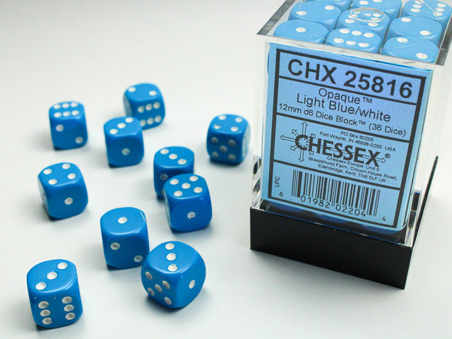 Opaque 12mm d6 Light Blue/white Dice Block™ (36 dice)-Dice-LITKO Game Accessories