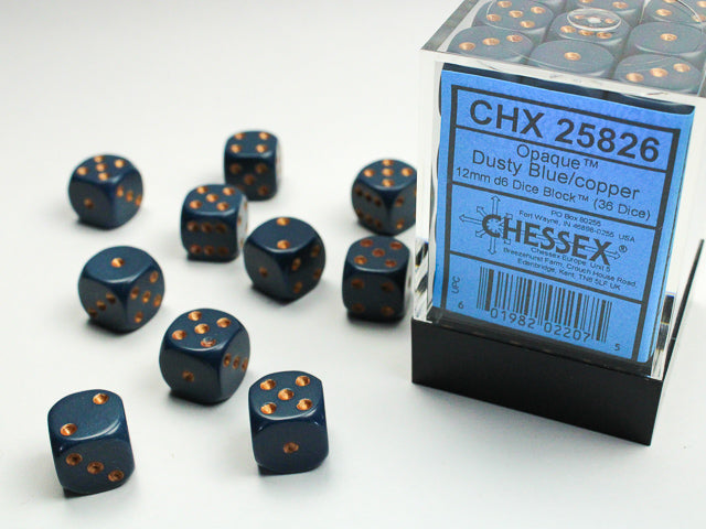 Opaque 12mm d6 Dusty Blue/copper Dice Block™ (36 dice)-Dice-LITKO Game Accessories