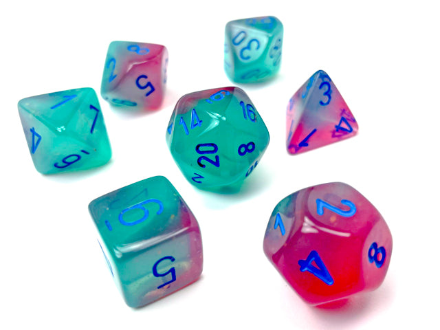 Gemini® Polyhedral Gel Green-Pink/blue Luminary™ 7-Die Set-Dice-LITKO Game Accessories