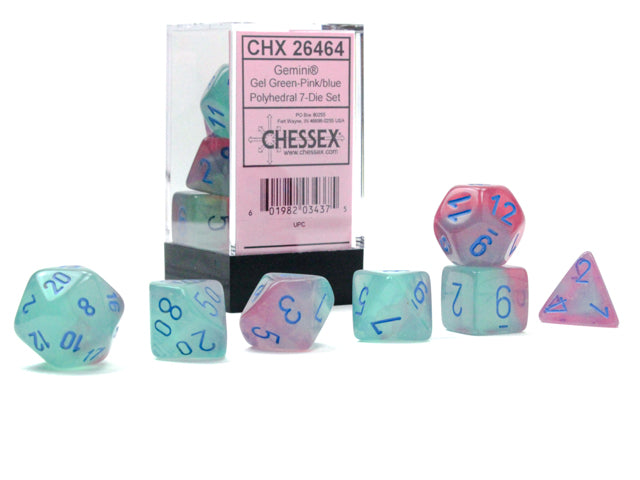 Gemini® Polyhedral Gel Green-Pink/blue Luminary™ 7-Die Set-Dice-LITKO Game Accessories