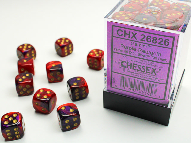 Gemini® 12mm d6 Purple-Red/gold Dice Block™ (36 dice)-Dice-LITKO Game Accessories