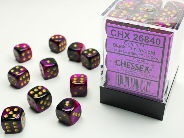Gemini® 12mm d6 Black-Purple/gold Dice Block (36 dice)-Dice-LITKO Game Accessories