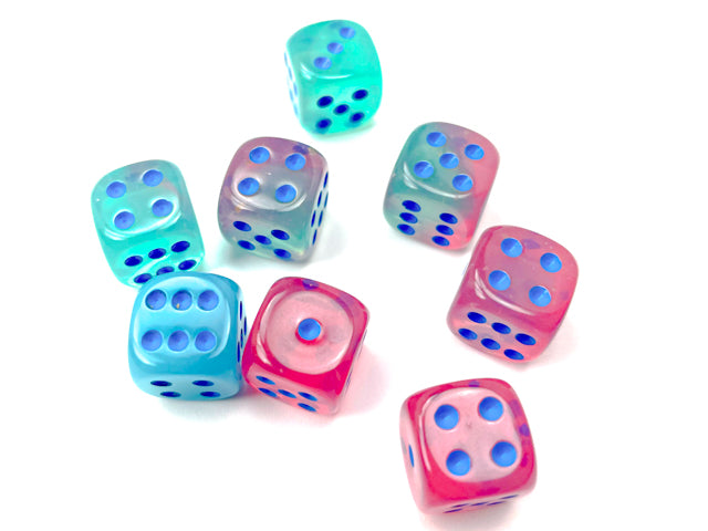 Gemini® 12mm d6 Gel Green-Pink/blue Luminary™ Dice Block™ (36 dice)-Dice-LITKO Game Accessories