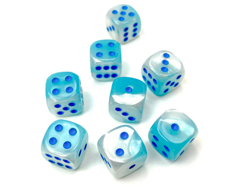 Gemini® 12mm d6 Pearl Turquoise-White/blue Luminary™ Dice Block™ (36 dice)-Dice-LITKO Game Accessories