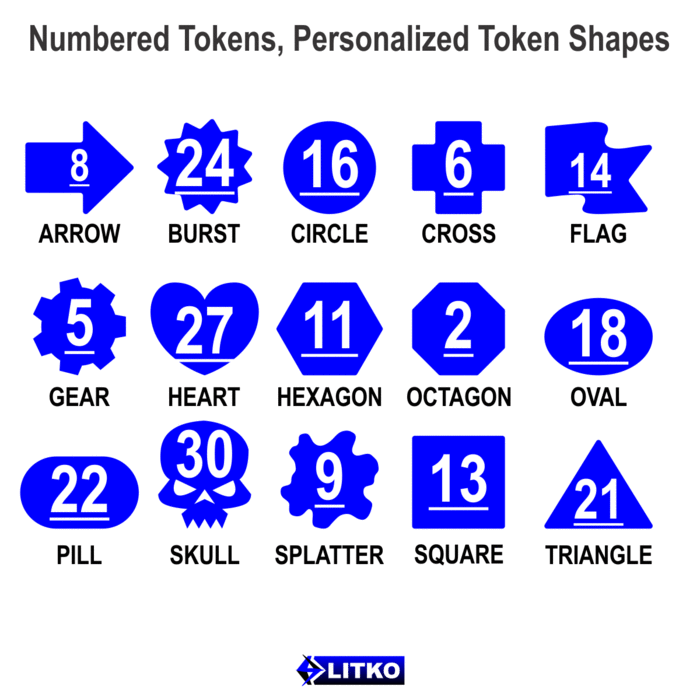 LITKO Personalized Game Tokens - Basic Shapes Number Sequence (10) - LITKO Game Accessories