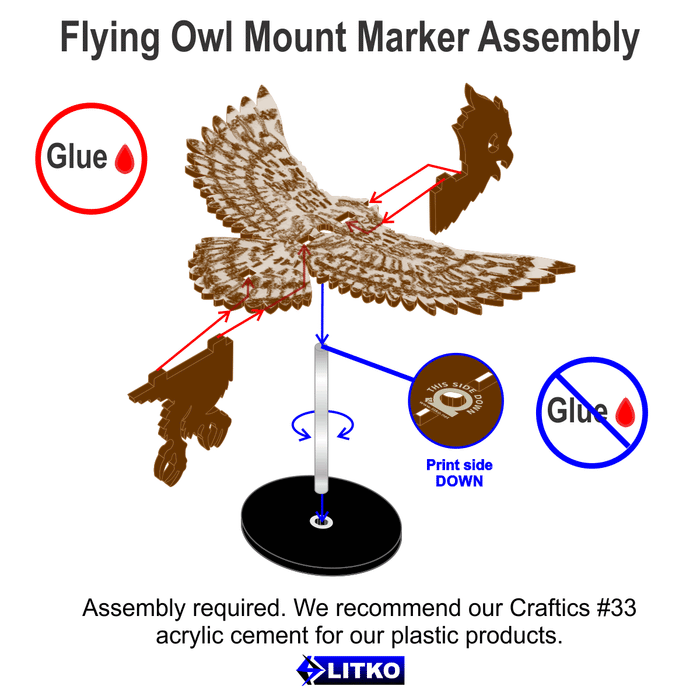 LITKO Flying Owl Character Mount Kit with 2 inch Circle Base, Brown - LITKO Game Accessories
