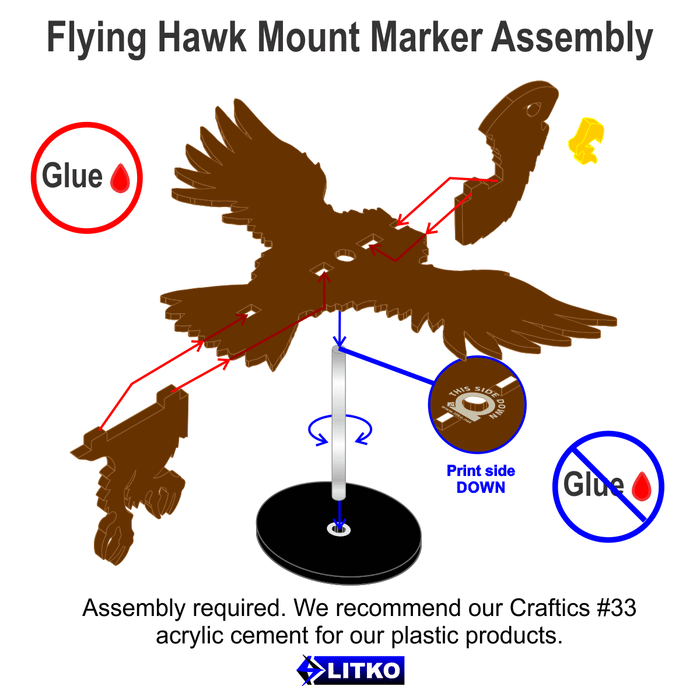LITKO Flying Hawk Character Mount Kit with 2 inch Circle Base, Brown - LITKO Game Accessories