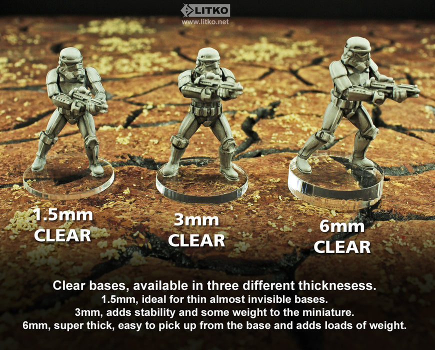 LITKO Core Game Base Upgrade Set Compatible with Star Wars: Legion, 6mm Clear (33)-Specialty Base Sets-LITKO Game Accessories