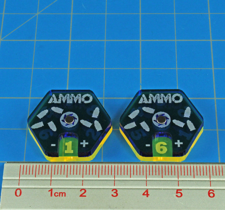 LITKO Ammo Dials Compatible with Gaslands Miniatures Game, Translucent Blue & Fluorescent Yellow (2)-Status Dials-LITKO Game Accessories
