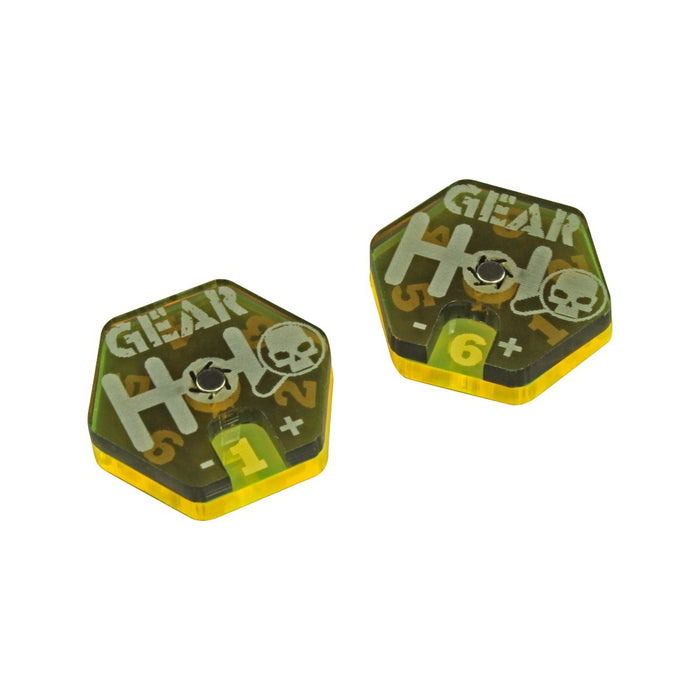 LITKO Gear Dials Compatible with Gaslands Miniatures Game, Translucent Grey & Fluorescent Yellow (2)-Status Dials-LITKO Game Accessories