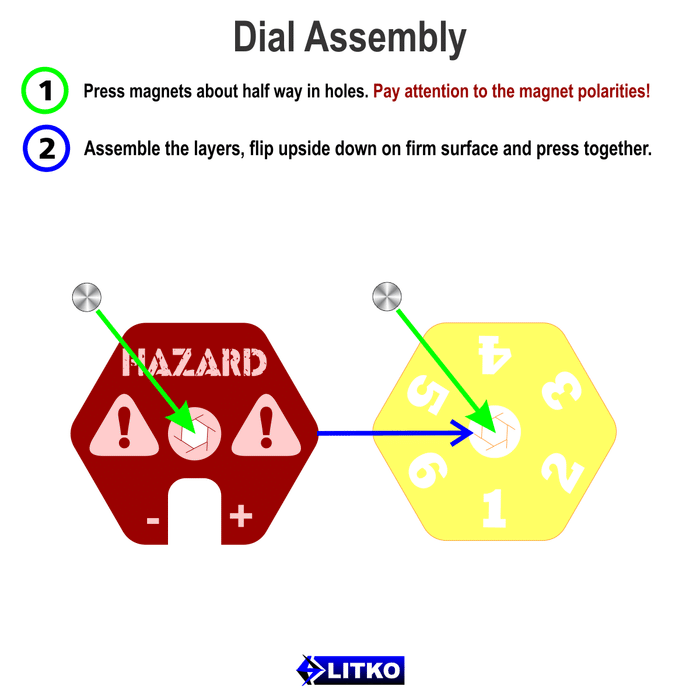 LITKO Hazard Dials compatible with Gaslands Miniatures Game, Translucent Red & Fluorescent Yellow (2) - LITKO Game Accessories