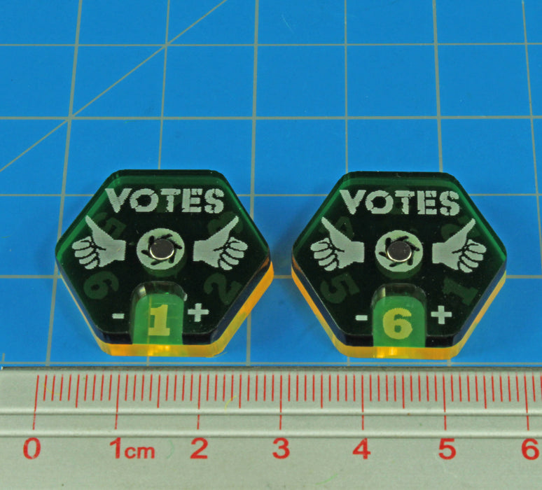 LITKO Vote Dials Compatible with Gaslands Miniatures Game, Translucent Green & Fluorescent Yellow (2) - LITKO Game Accessories