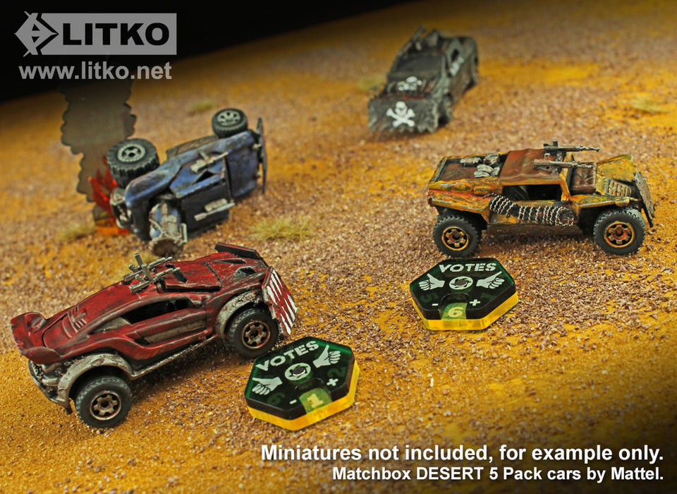 LITKO Vote Dials Compatible with Gaslands Miniatures Game, Translucent Green & Fluorescent Yellow (2)-Status Dials-LITKO Game Accessories
